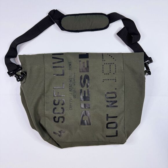 Vintage DIESEL Shoulder Bag Messenger Green Olive Y2K Military Rare